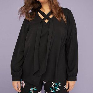 Lane Bryant Black Tie-Neck Soft Shirt